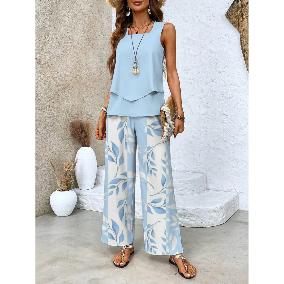 Juliette™ Elegant Two-Piece Set | Flowing Blouse and Wide-Leg Trousers