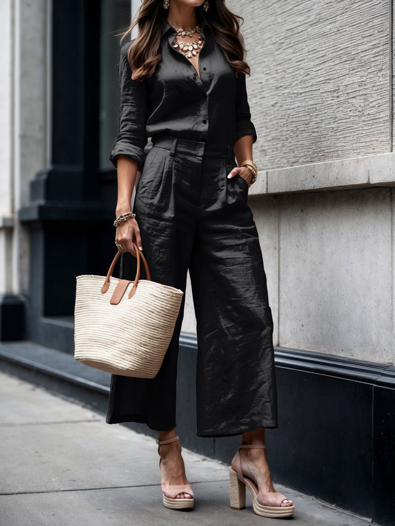 Nelle™ Elegant Shirt & Capri Set | Relaxed Shirt and Cropped Trouser Set