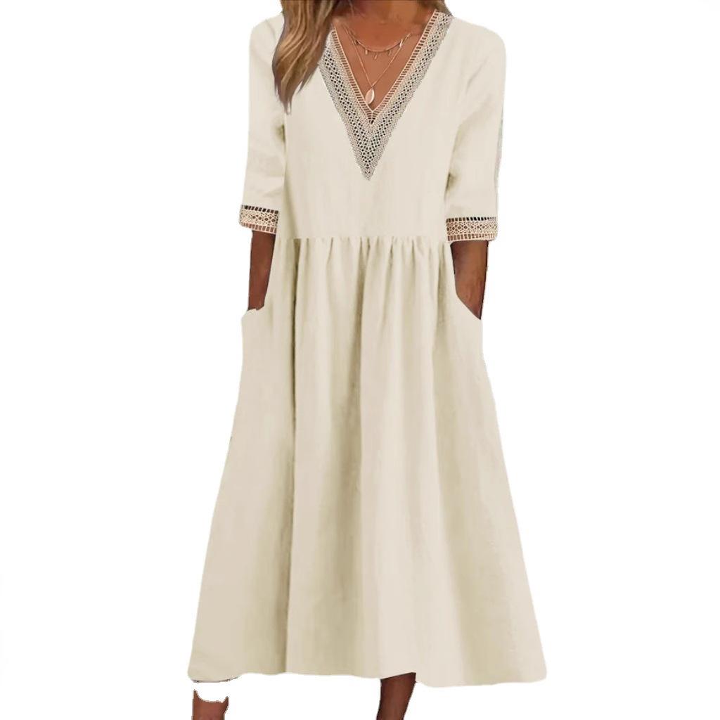 Lynda - Lace Collar Mid-Length Dress
